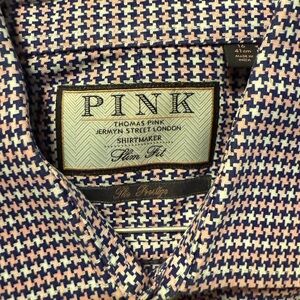 Thomas Pink Dress Shirt Gingham 16” Long Sleeve Button-up Slim Fit Prestige